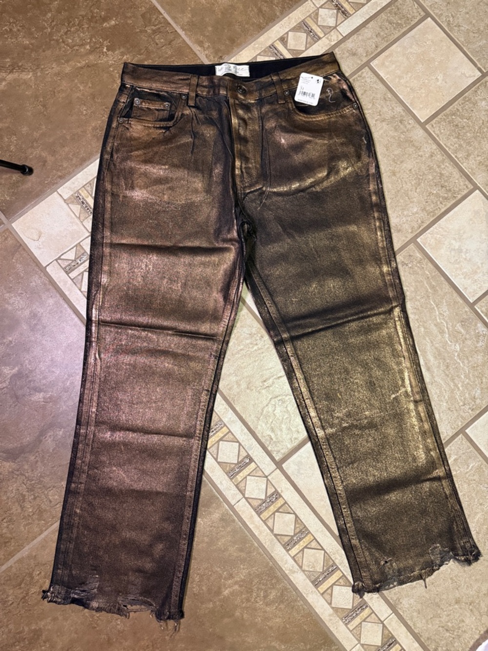 NWT We The Free Metallic Bronze Slim Straight Jeans